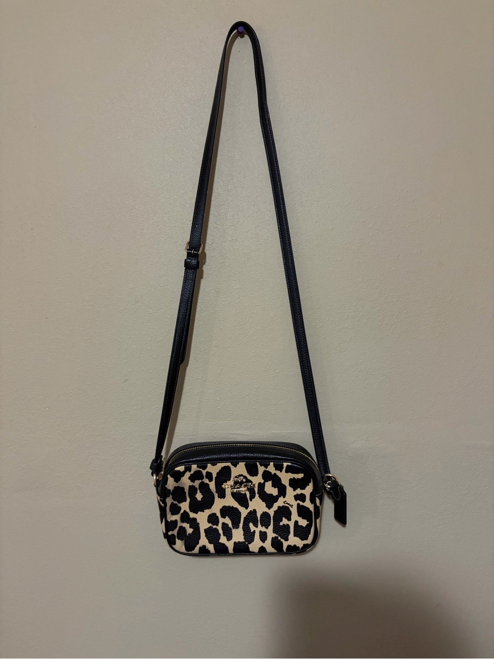 Coach Leopard Print Crossbody Bag - Black and Cream